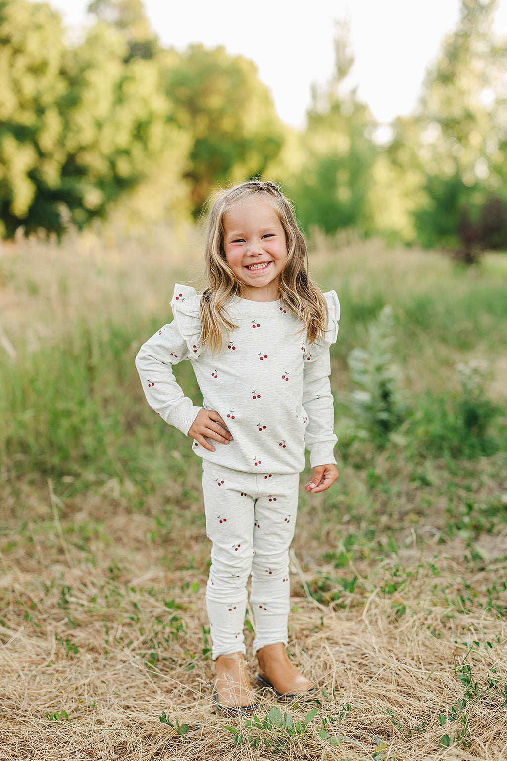 Cherry Ruffle French Terry Set