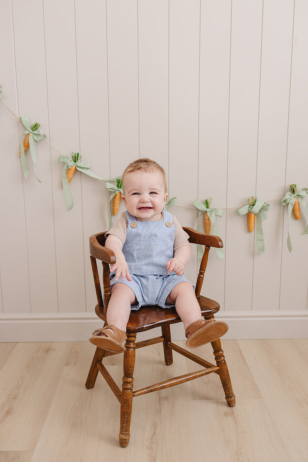 Blue Stripe Short Linen Overalls